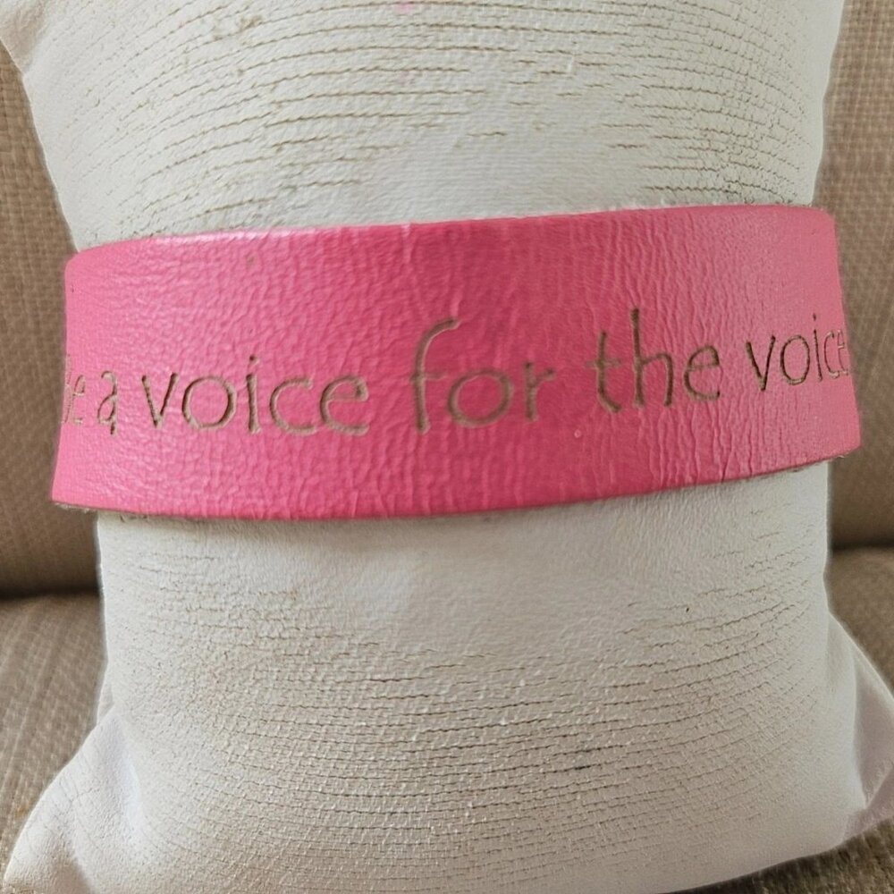 Women Bracelet Pink Genuine Leather Wrist Band Be a Voice of Voiceless Jewelry